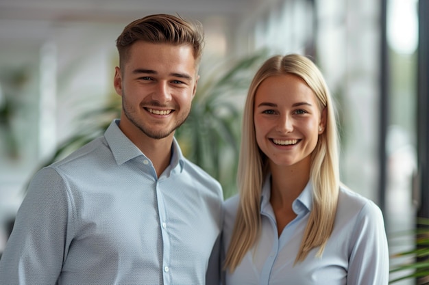 a man and woman are smiling and posing for a photo