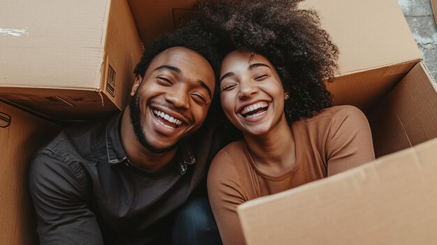 a man and woman are smiling and smiling in a box