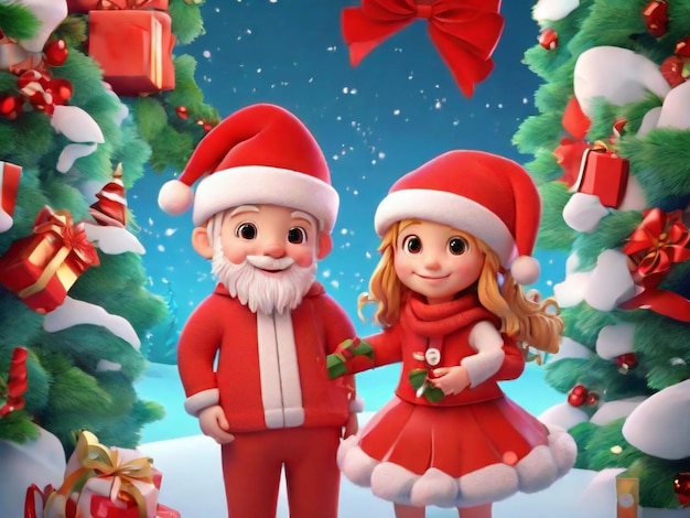 a man and a woman are standing in front of a christmas tree