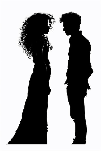 a man and a woman are standing in front of a white background