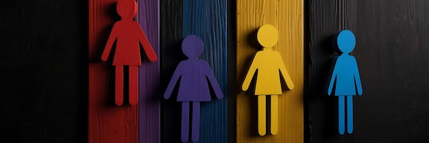 Photo a man and a woman are standing in front of a wooden board with the word  men  on it