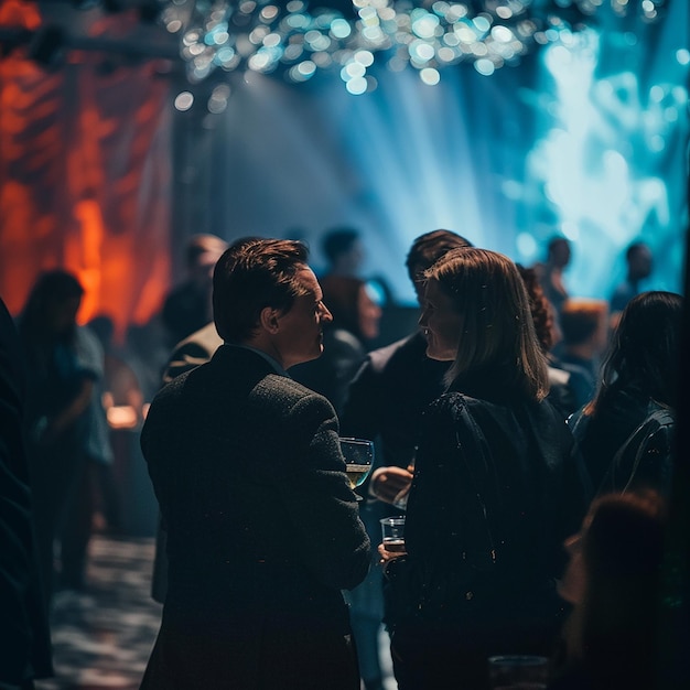 a man and woman are standing in a room with a man and woman