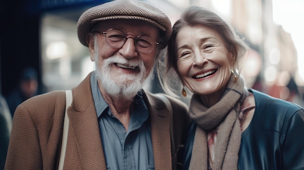 A man and a woman are standing together, one of them has a hat on.