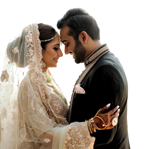 Photo a man and a woman are standing together and the woman is wearing a veil