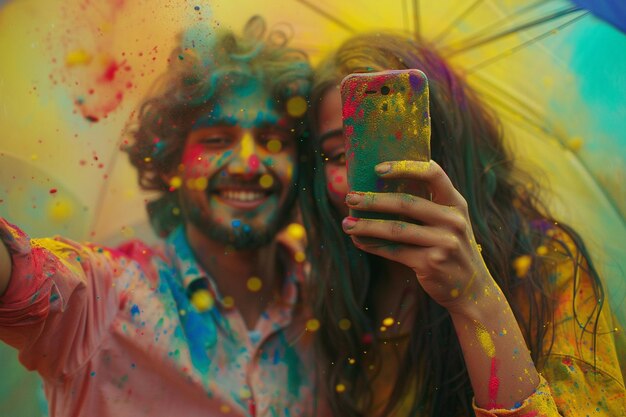 Photo a man and woman are taking a selfie with a cell phone