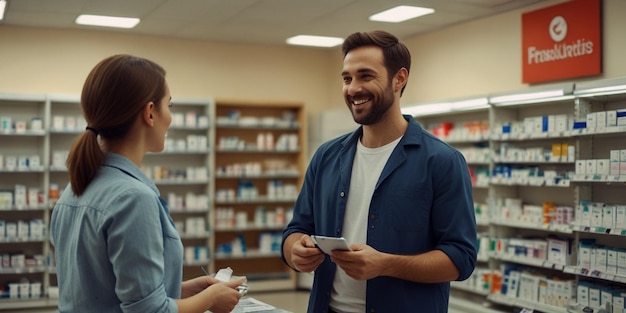 a man and woman are talking in a library and they are talking