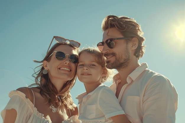 a man woman and baby family pose for a picture