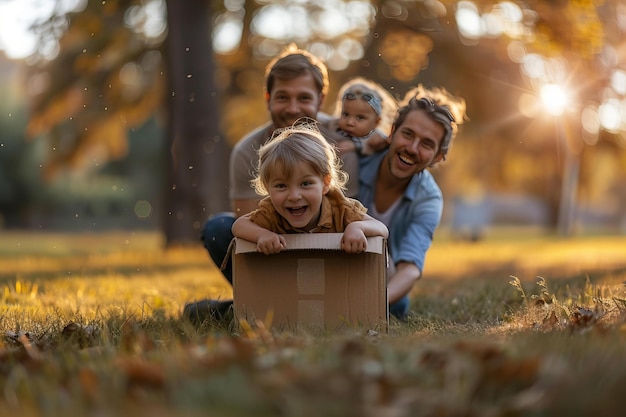 Man woman child box