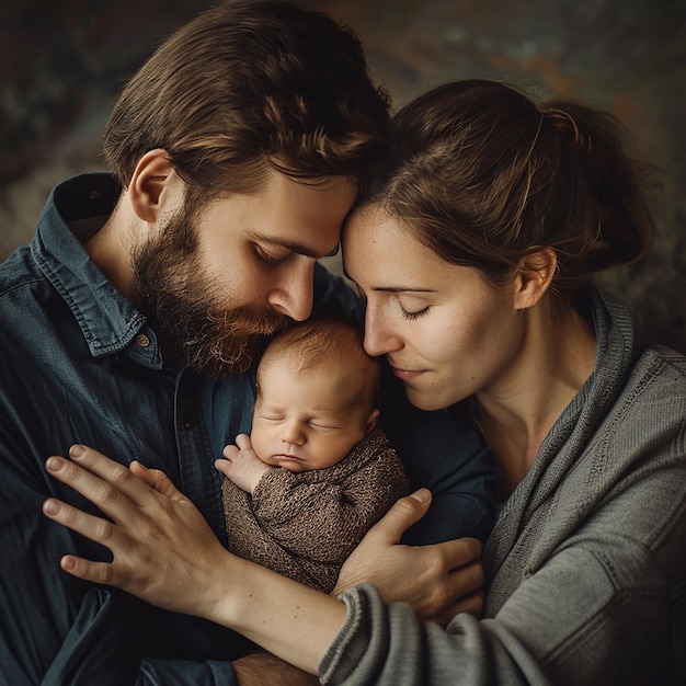 a man and a woman holding a baby and the baby is smiling