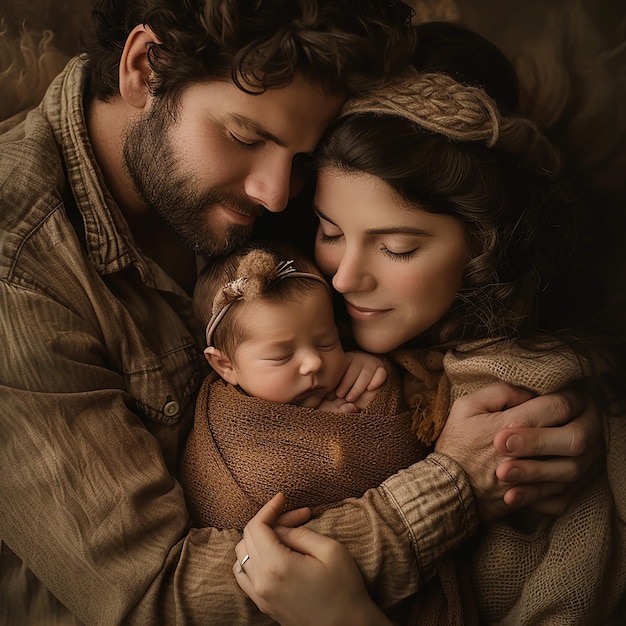 a man and a woman holding a baby and the words  baby  on the chest