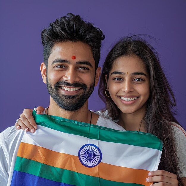 a man and a woman holding a flag that says quot india quot