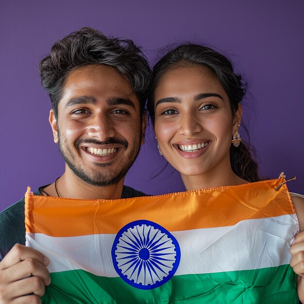 a man and a woman holding a flag that says quot india quot