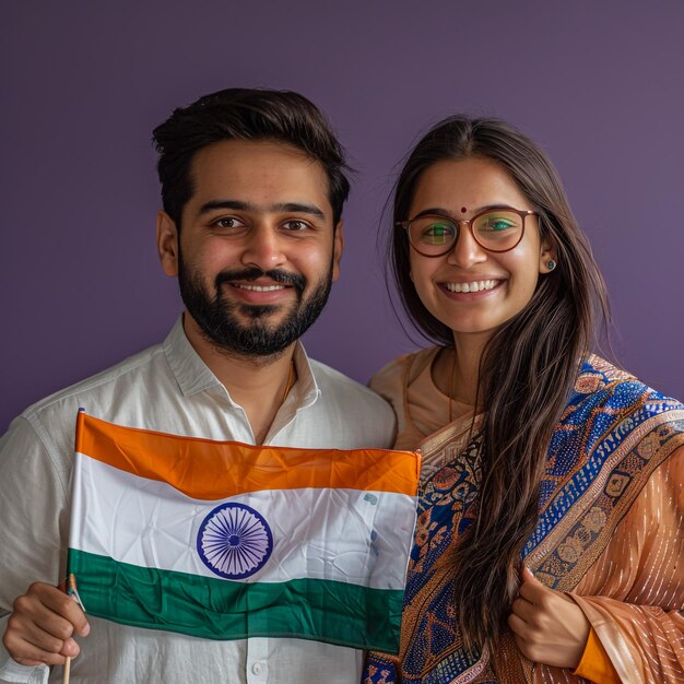 a man and a woman holding a flag that says quot india quot