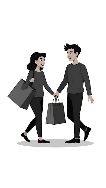 a man and a woman holding hands and a woman holding shopping bags