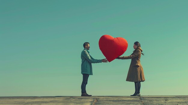 Man and Woman Holding Red Heart