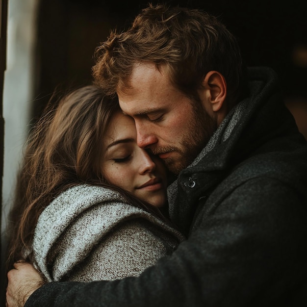 Photo man and woman hugging each other