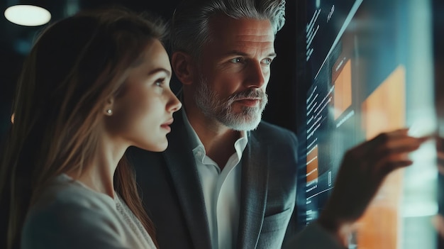 Photo a man and a woman looking at a computer screen with a man looking at them