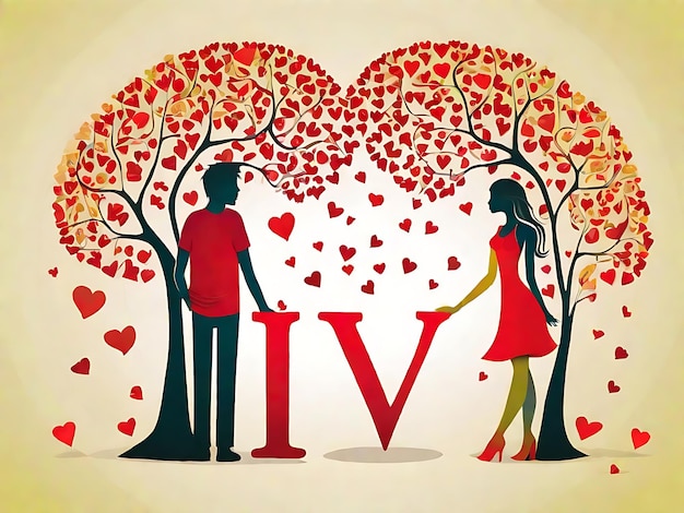 Man Woman and Love Tree Vector Romantic Couple Illustration