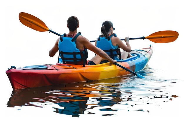 Man and Woman Paddling Together Isolated On White Background