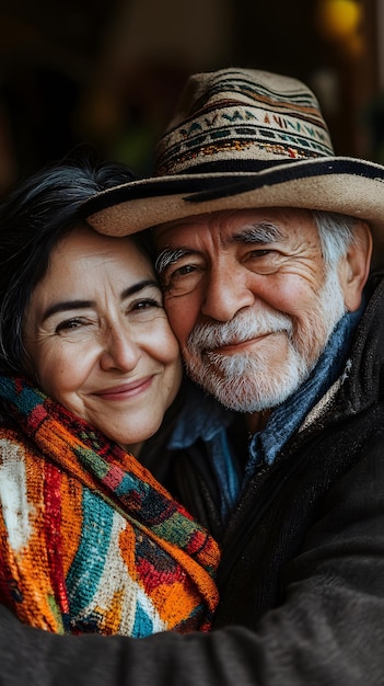 a man and woman pose for a photo with a scarf around their neck