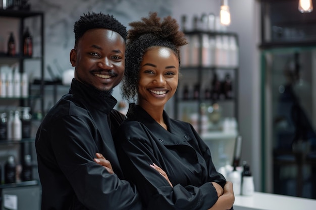 Photo a man and a woman posing for a photo with the word  smile  on their chest