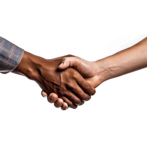 A man and a woman shaking hands, one of which is a man and the other is wearing a blue shirt.