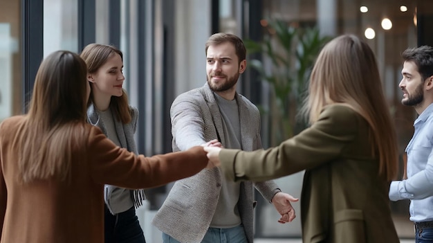 Photo a man and woman shaking hands with one of them shaking hands