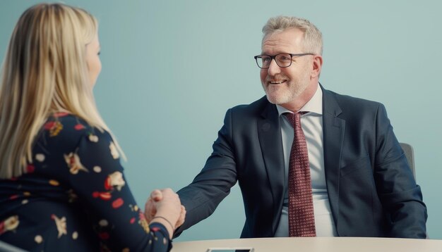 a man and woman shaking hands with a sign that says  shake hands