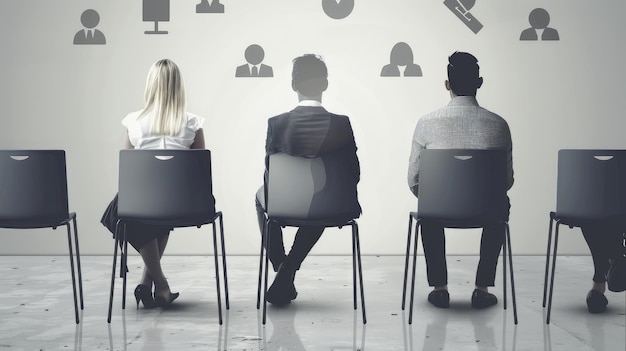 Photo a man and a woman sit in chairs in front of a white wall