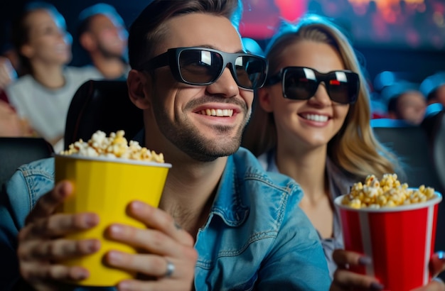 Photo man and woman sitting in movie theater