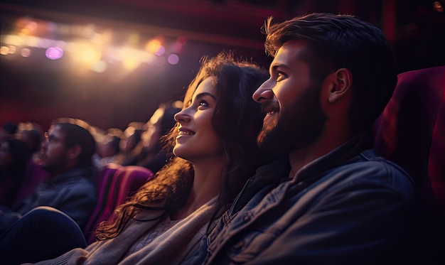 A man and a woman sitting in a movie theater