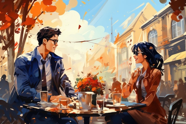 A man and a woman sitting at a table