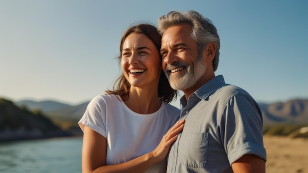 a man and woman smile and smile at the camera