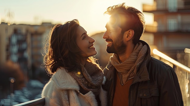 a man and woman smile and smile in the sunset