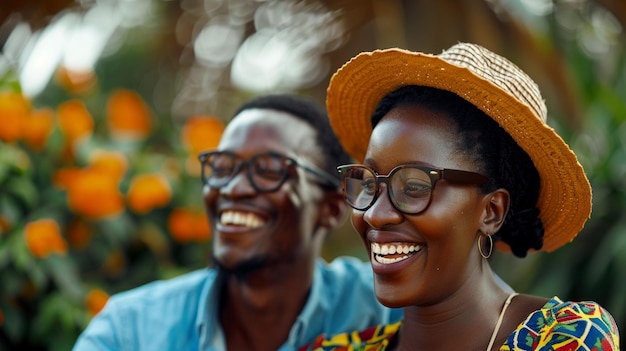 a man and a woman smiling and wearing glasses