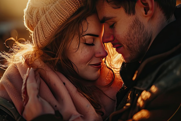 Photo man and woman standing closely together