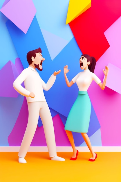 Man and woman standing next to each other in front of colorful background Generative AI