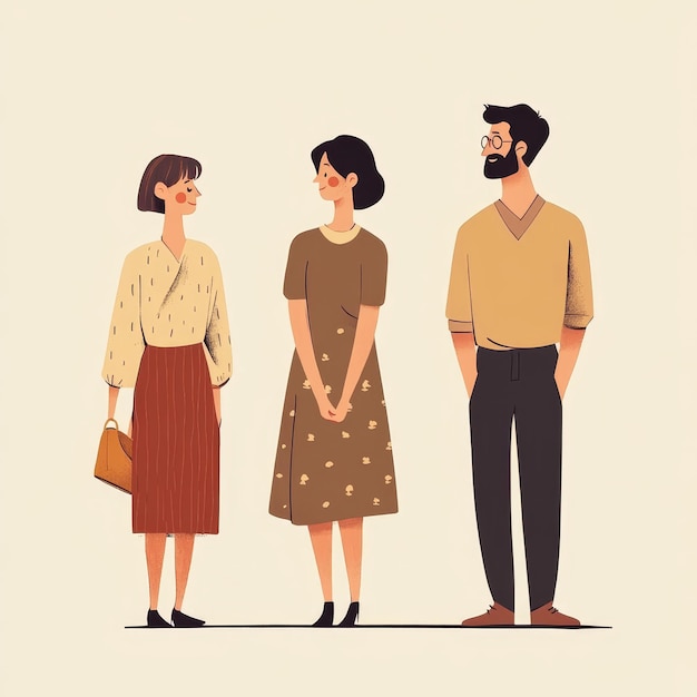 Photo man and woman standing together vector illustration in flat cartoon style