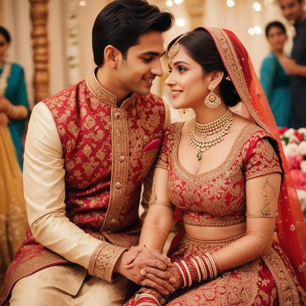 A man and woman in traditional indian attire