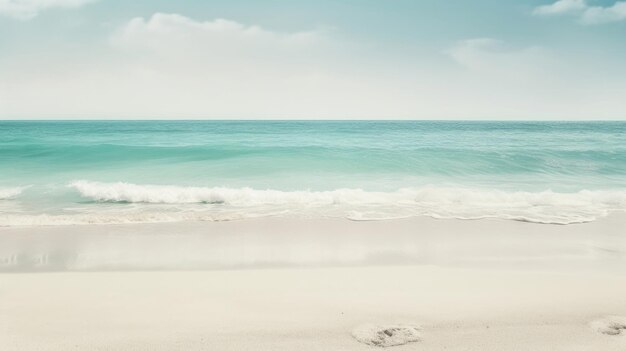 A man and woman walk on a beach, with the sea in the background.