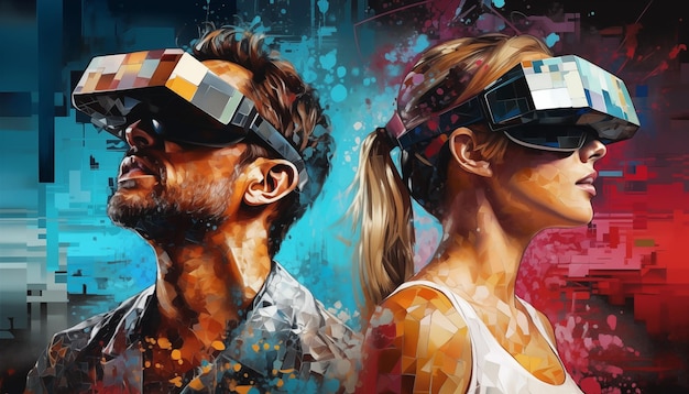 Man and woman wearing vr glasses