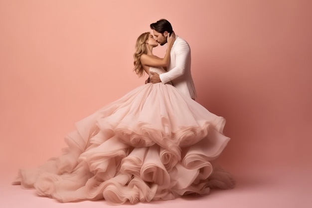 A man and a woman in a wedding dress