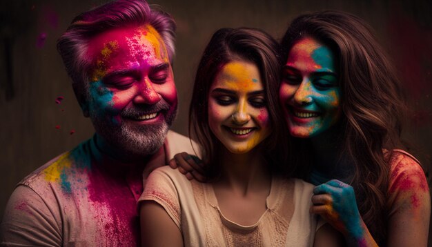 Photo a man and a woman with colored paint on their faces