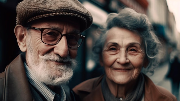 A man and a woman with glasses and a hat