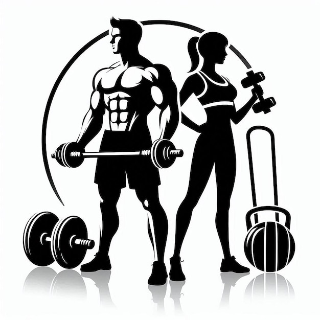 Photo a man and a woman with a weightlifter on their shoulders