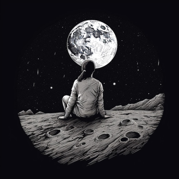 man and women couple sit on the moon looking for true