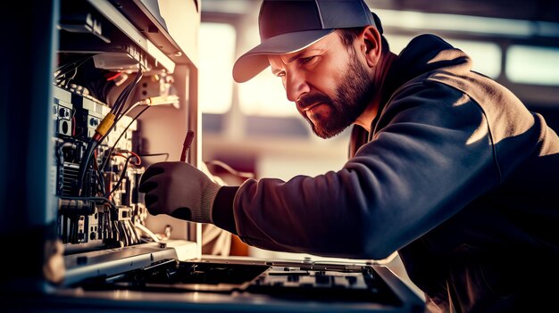 Man working on appliance with wrench in his hand