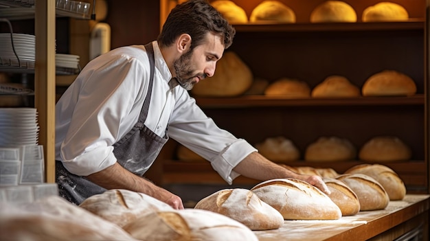 Man Working in a Bakery Making Bread