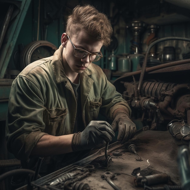 A man working on a car engine