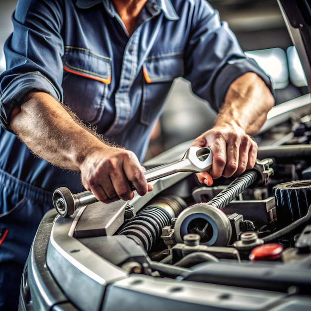 a man working on a car with the engine open